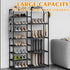 CSXGBAB 24-35 Tall Garage Shoe Rack Large Capacity,Two Rows Versatile Hooks Storage Boot Shelf Black Pairs