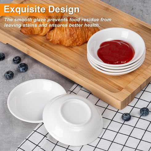 6 Pack Ceramic Dip Bowls, 3 OZ White Soy Sauce Dishes for Serving Tomato Sauce, Soy, BBQ Party Supplies