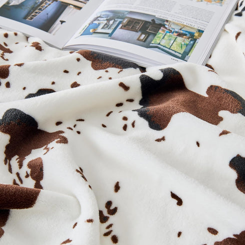 300 9090 inch Bnuitland Cow Printed Fleece Flannel Throw Blanket, GSM Double Sided Fuzzy Fluffy Blanket for Bed Sofa