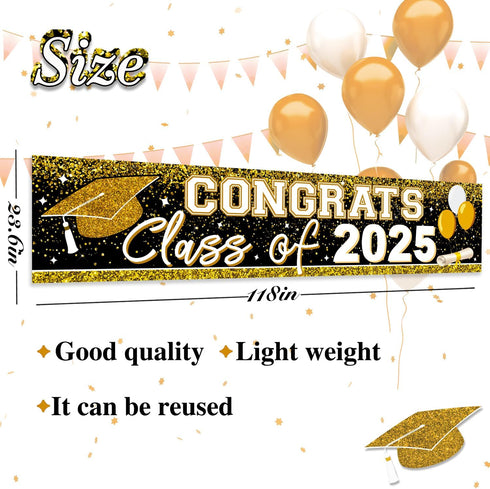 2025 Graduation Decorations - Gold Class of 2025 Banner and Yard Signs for Graduate Party Supplies