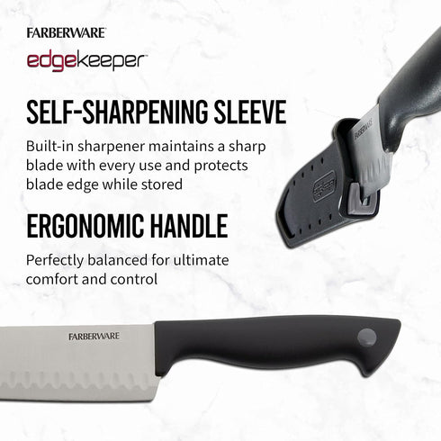 Farberware Edgekeeper 5-Inch Santoku Knife, Self-Sharpening High Carbon-Stainless Steel Kitchen Knife, Black