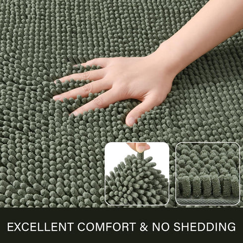 LOCHAS Luxury Shaggy Bathroom Rug 24 x 36 Inch, Washable Non Slip Bath Mat, Soft Plush Chenille Sage Green