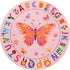 4ft ABC Kids Alphabet Round Rug Washable Soft Circle Nursery Rug, Non-Slip Educational Carpet with Pink Butterfly