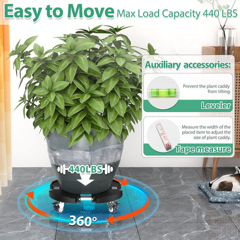 450lbs 15-22 Inch 1 Pack VANCASTLE Plant Caddy with Lockable Wheels Heavy Duty Capacity, Adjustable Plant Stand