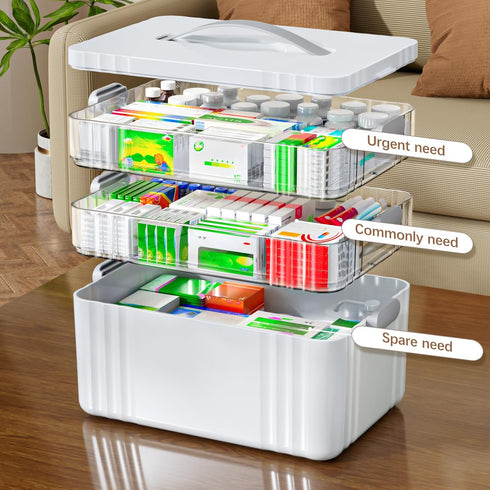 3-Tier ARSTPEOE Medicine Organizer - Portable Medicine Cabinet with Plastic Handle, Multipurpose Medical Box, Pill