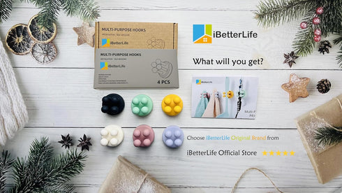 iBetterLife 4Pcs Silicone Toothbrush Holders, Multi-Function Waterproof Self Adhesive Wall Mounted Hooks