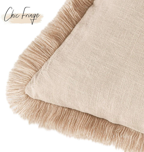 Cozy 1616 Inch, 1PC,Tan Foindtower Decorative Linen Fringe Throw Pillow Covers Boho Farmhouse Cushion Cover