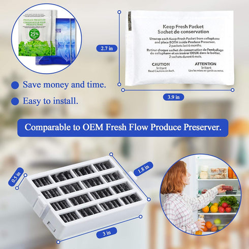 AMI PARTS W10311524 AIR1 Fresh Flow Air Filter & W10346771A Produce Preserver Replacement for Refrigerator (Pack of 2)