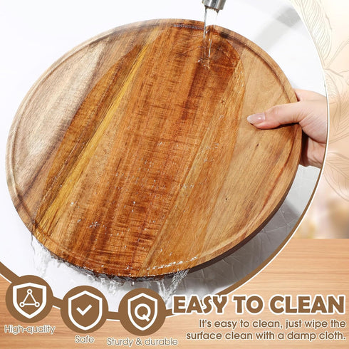 Kigley 4 Pcs Acacia Wood Lazy Susan Organizers, Non Skid Kitchen Turntable for Spice, Olive Oil Storage (14 Inch)