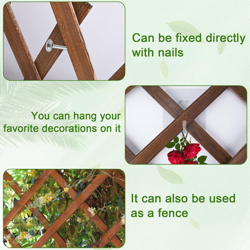 Wood Lattice Fence Panels, 13.4"x78.8" Expandable Natural Wooden Trellis for Climbing Plants, Outdoor Garden