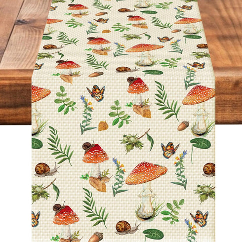 Mushroom Floral Table Runner Seasonal Spring Kitchen Dining Linen Table Decoration for