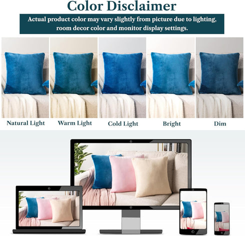 PAVILIA Teal Blue Throw Pillow Covers 18x18, Set of 2 Decorative Cases for Bed Sofa Couch, Velvet Square