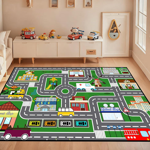 2'5''4' Car Rugs for Kids Toy Car Road Rug for Playroom, Car Traffic Road Play Mat Carpets for Kids Room Bedroom