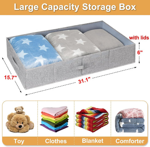 punemi Under Bed Storage with Lids, 2 Pack Large Containers for Clothes, Foldable Stackable Organizer Bins