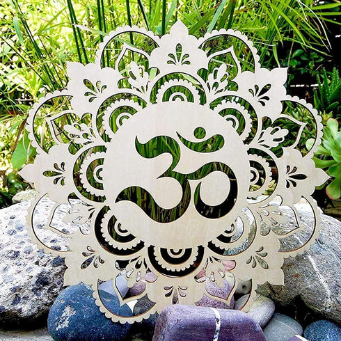 Fourth Level MFG 12" Sacred Om Wood Wall Art - Sacred Geometry Mandala, Zen Home Decoration for Yoga and Meditation