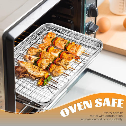 Small Baking Cooling Rack Set of 2, E-far Stainless Steel Toaster Oven Rack for Cooking