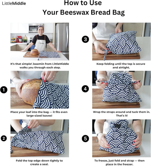 2 12.6" 16.7" XL Beeswax Bread Bags for Homemade Bread, Reusable Cotton and Beeswax Storage for Sourdough or Artisan