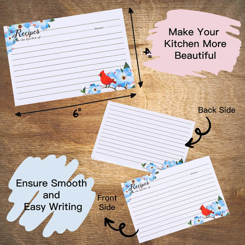 COFICE Recipe Cards 4x6 Inch, Double Sided, Cut Thicken Card Stock, 50-Pack (Bird)