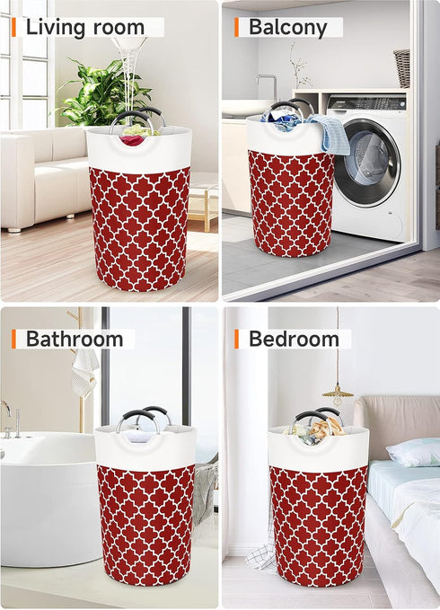 Large Collapsible Laundry Basket, 115L Waterproof Hamper Bag with Handles for College Dorm, Family, Red