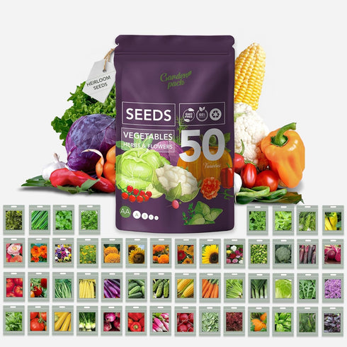 Garden Pack Vegetable Seeds Pouch - 50 Varieties of Vegetable, Herb &
