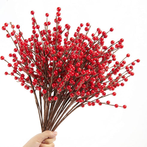 12 Pack 17'' joyhalo Red Berry Stems - Holly Berry Stems, Red Berries Christmas Decor, Red Berry Picks for Christmas
