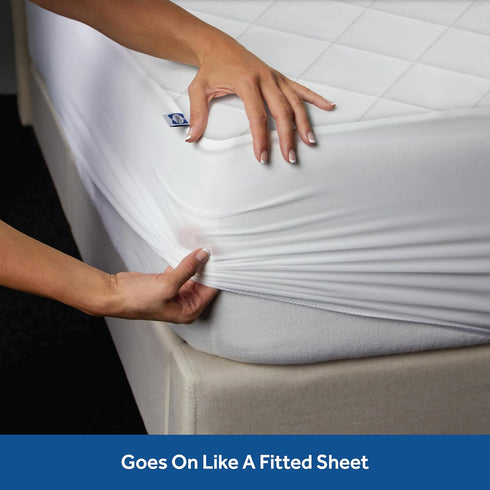 Sealy Luxury Cotton Top Fitted Mattress Pad, King Size, White