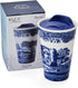 Spode Blue Italian 8oz Porcelain Travel Mug with Lid – Scenic Patterned Drinkware with Decorative Border, Portable