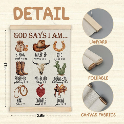SereneHanctuary 12x16 Inches Western Christian Wall Art, God Says I Am Cowboy Nursery Wall Decor, Inspirational