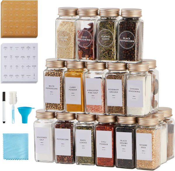48 Pcs Spice Jars with Label- Glass Spice Jars with Gold Metal