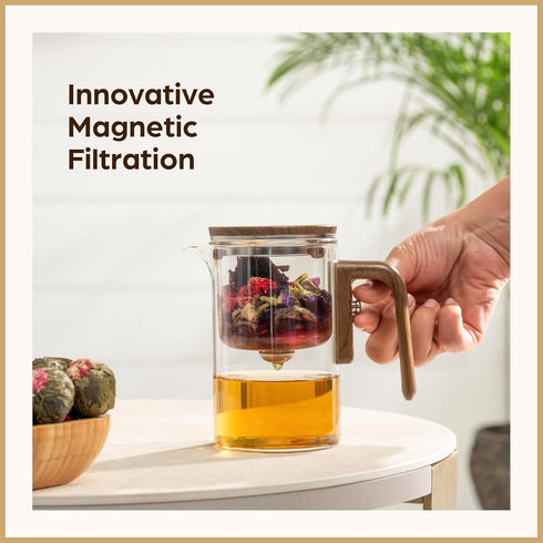 800 ML (27oz) Enchanti Tea Pot - Modern Glass Infuser Teapot - Water Separation Magic Teapot with Heat-Resistant Handle