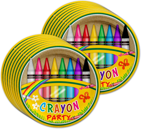 Crayon Birthday Party Supplies Set - Tableware Kit for 16 | Plates, Napkins, Cups