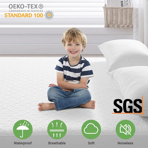 MERITLIFE Premium Waterproof Mattress Protector, Queen Size Cooling Bed Pad Cover, Soft Breathable, Vinyl Free, White