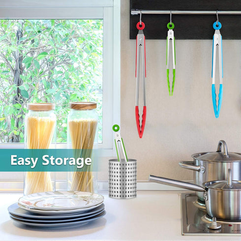 Kitchen Tongs Set of 3 with Silicone Tips, Non-Stick Heat Resistant Tongs for Grilling, Cooking, BBQ, and Salad Serving
