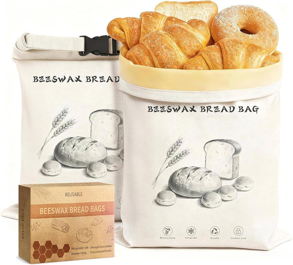 ANKEWY Beeswax Bread Bags for Sourdough & Homemade Bread XL 17x13 Inch, Reusable