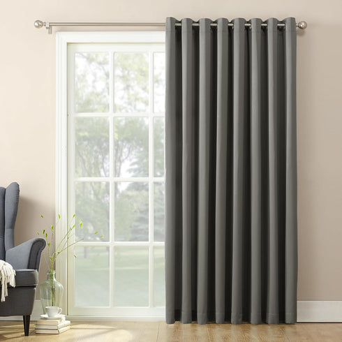 Sun Zero Barrow Energy Efficient Grommet Sliding Patio Door Curtain Panel, 100" x 84", Steel Color