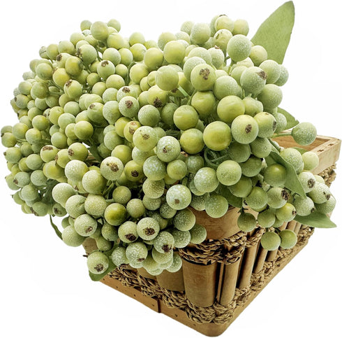 M2cbridge 12pcs) Artificial Berry Stems Christmas Picks Pine Needles Branches Wreath Ornament (Green