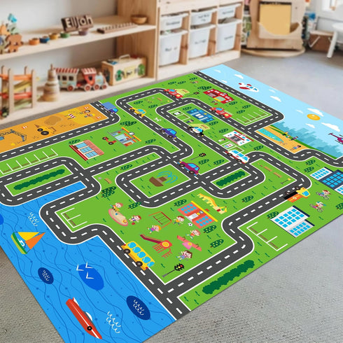 59X 39.4 INCH) Kids Car Playmat, Kids Rug for Playroom Car Mat Town City Road Traffic Rugs, Play Mat for Floor, Extra