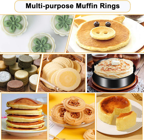 6 Pack Crumpet Rings, Nonstick English Muffin Rings, 4"-Round Stainless Steel Tart Molds for Cooking Baking
