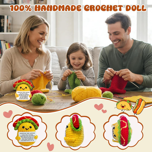 Positive Crochet Hotdog Taco Plush-Easter Basket Stuffers & Birthday Gifts for Women Men Mom Dad Daughter Son Friends
