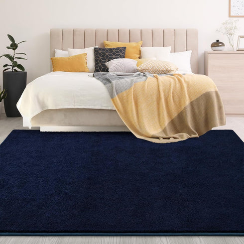 Large 4x6 Feet Ultra Soft Navy Blue Area Rugs, Thickened Memory Foam Indoor Minimalist Carpets for Living Room Bedroom