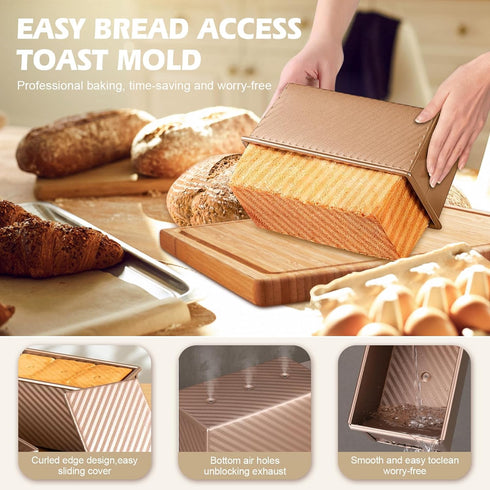 Dipanist 2Pack 2.2LB Large Bread Pan with Lids Dough Capacity, Non-Stick Carbon Steel Bread Pans for Homemade Sandwich