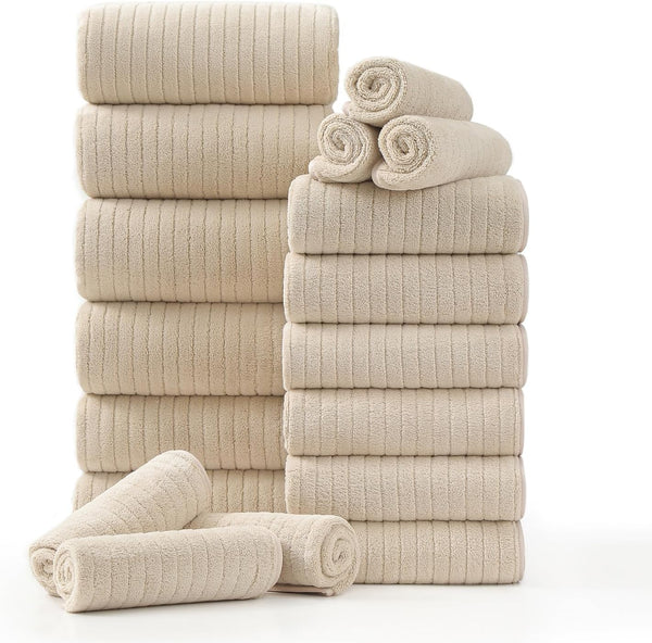 18 Piece Family Bath Towel Set Include 6 Bath Towels,6 Hand Towels