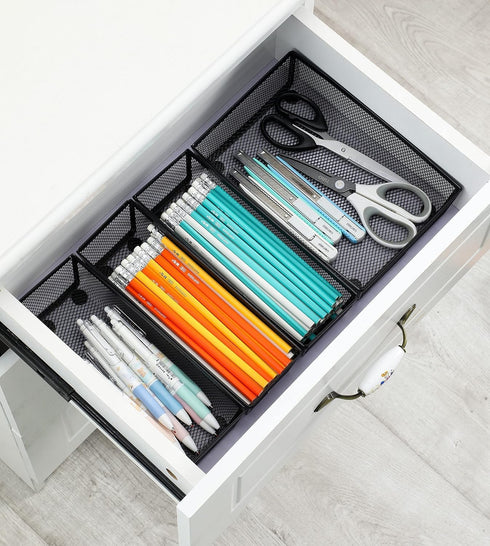 BYCY Silverware Drawer Organizer, Mesh Utensil Organizer for Kitchen Storage, Black Steel Metal Mesh Tray for Flatware
