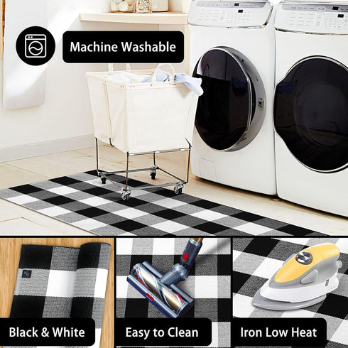 KOZYFLY Buffalo Plaid Area Rugs 27.5x43 Inches Black and White Checkered Rug, Washable Front Door Mat for Outdoor