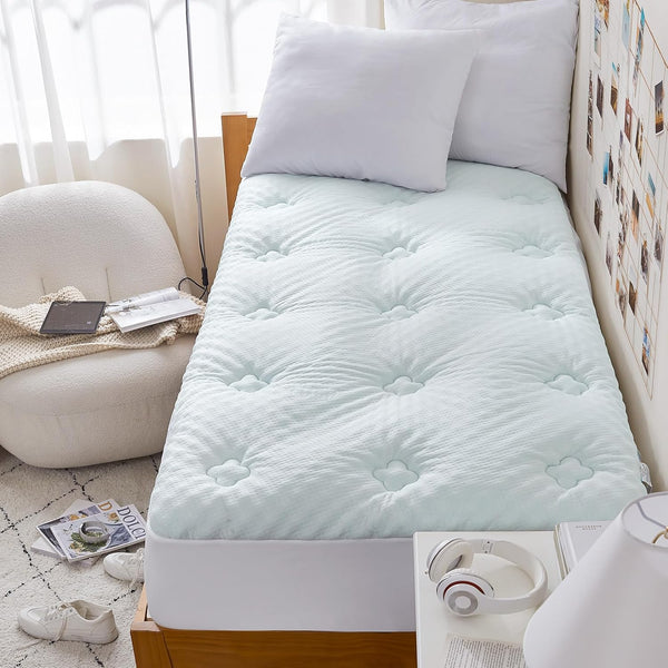 Hansleep Memory Foam Twin Size Mattress Topper - Gel Twin Mattress Pad with Deep Pocket, 39x75 Inches, White