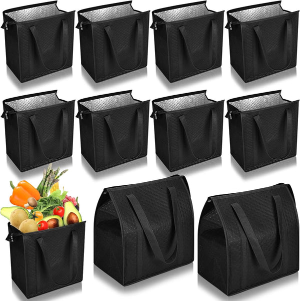 Locmeo 10 Pack Large Insulated Grocery Bags Reusable Shopping Bags with Zippered Top