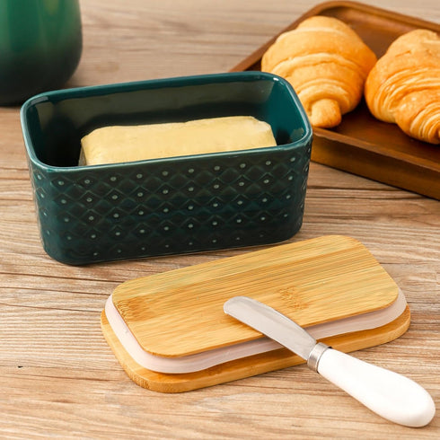 Countertop Ceramic Butter Dish with Lid,Large Butter Container with Airtight Cover for or Refrigerator,Farmhouse