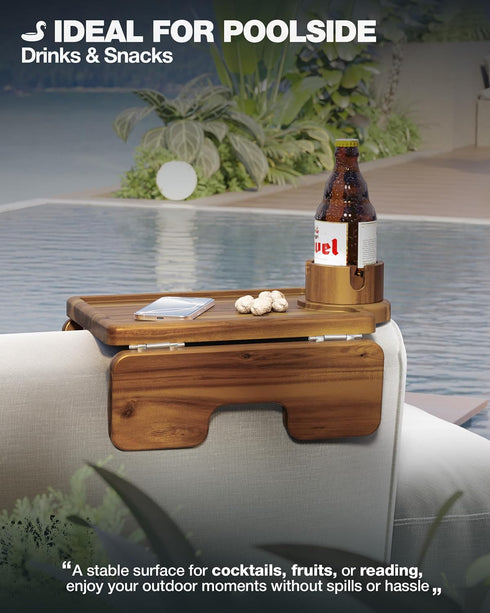 2-in-1 360 SS304 BLUEWEST Couch Cup Holder Tray & Sofa Arm Tray Large Acacia Wood Clip-On Side Table with Cup Holder on