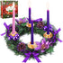 MCEAST 12 Inch Christmas Centerpiece Wreath Candle Holder with Purple Ribbon, Bowknots, Pine Cones for Home Decoration