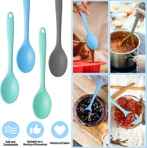 4 Pcs Multicolor Silicone Mixing Spoons Nonstick Heat Resistant Cooking Spoon for Kitchen Baking Serving Stirring